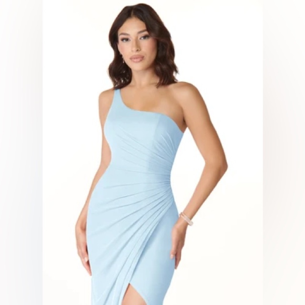 Azazie Cassia One-Shoulder Sky Blue Dress